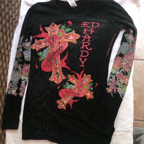 Ed Hardy Tops - Ed Hardy long sleeve cross shirt
